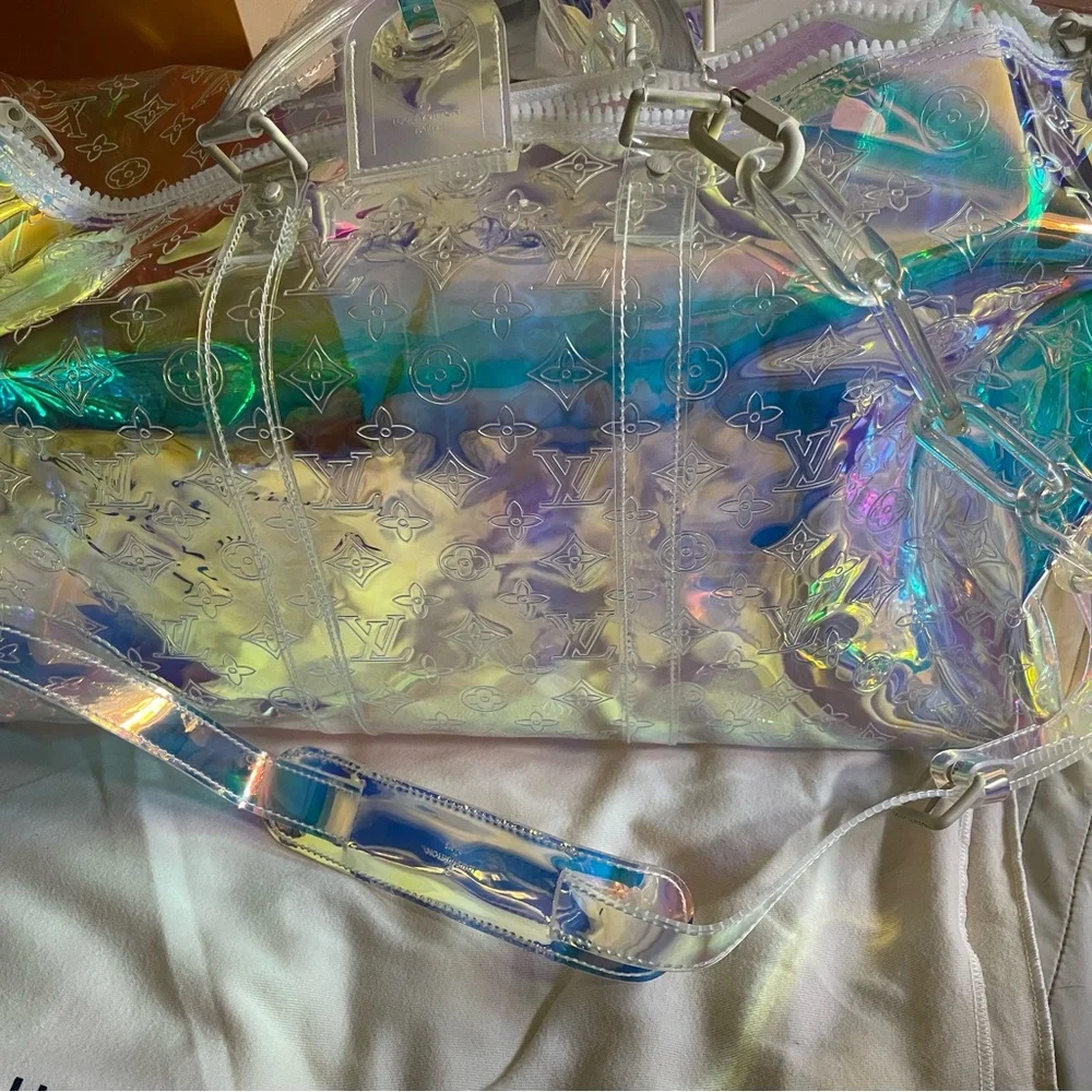 Louis Vuitton iridescent mirrored prism keepall bandouliere six 50 duffle travel